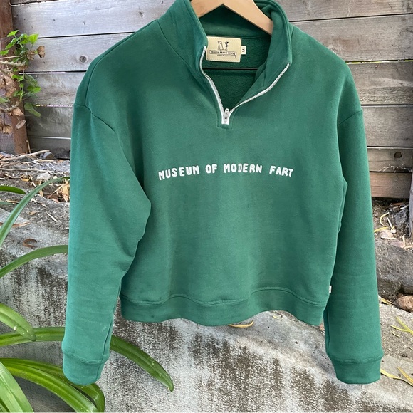 Green “Museum of Modern Fart” sweater, soft/vintage style hardly worn. Like new - Picture 3 of 4